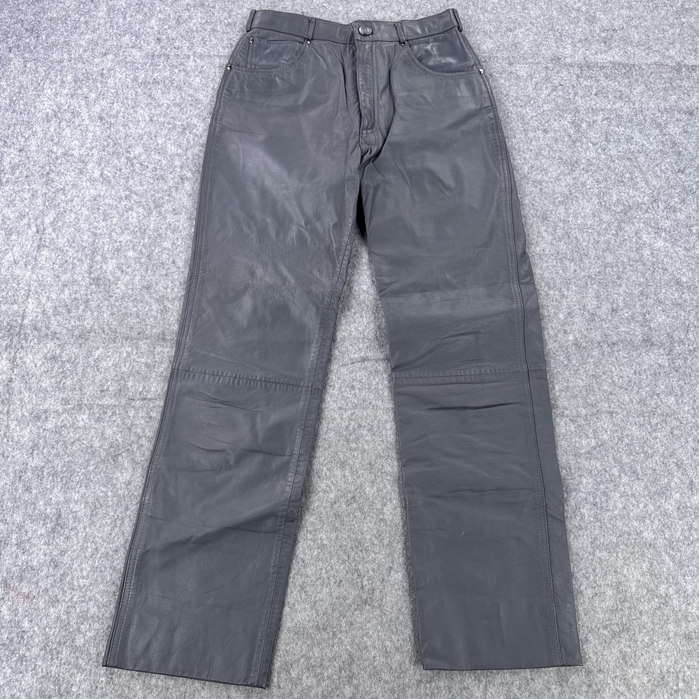 Alan Michaels Genuine Leather Pants Mens 28 Gray 5 Pocket Straight Leg Lined